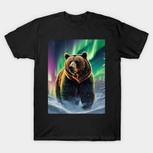 Brown Bear with Forest and Borealis, Colorful, Beautiful T-Shirt